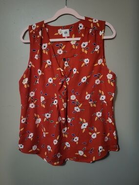 CAbi Red Floral Sleeveless Tie-Front Camisole Large 5734